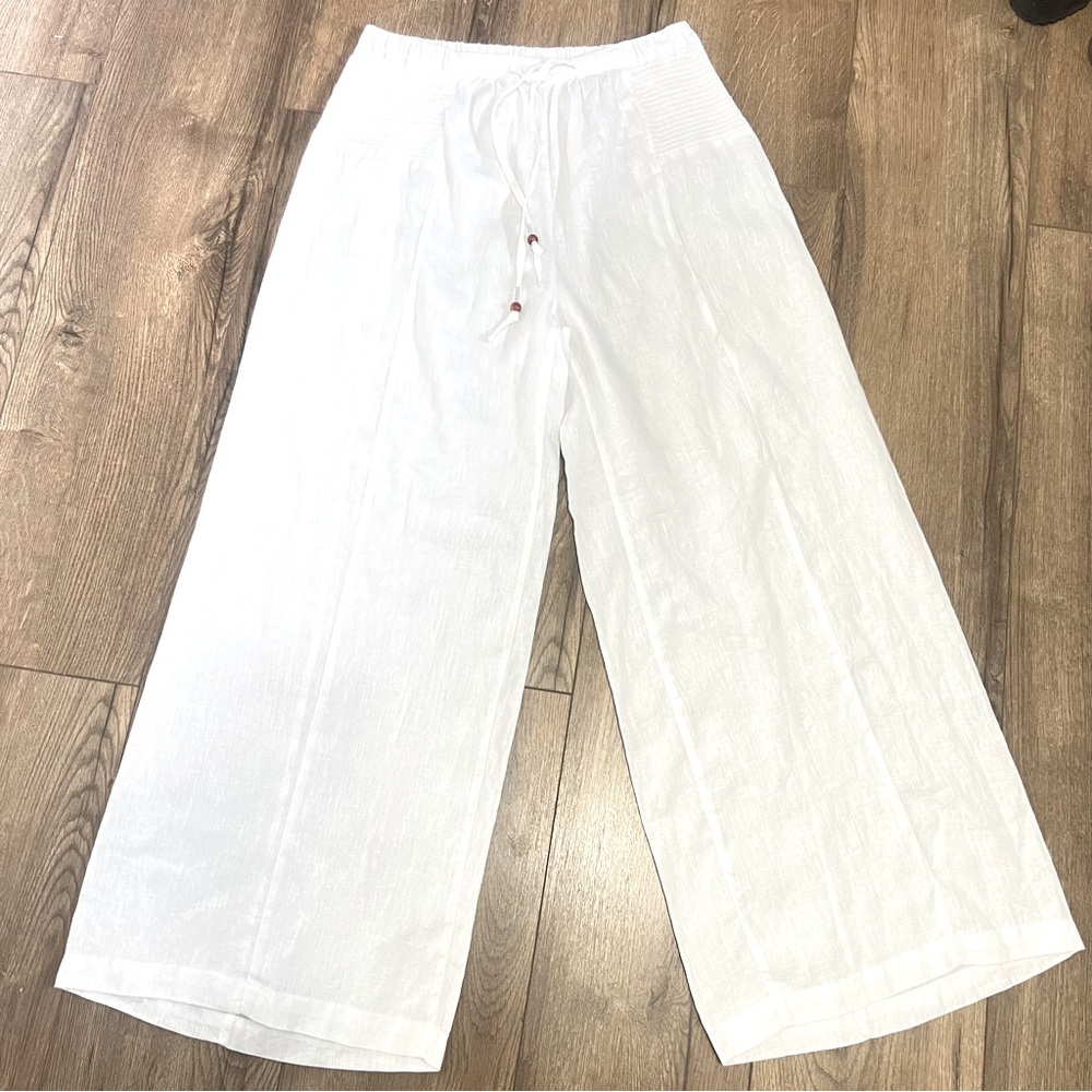 Sigrid Olsen 100% Linen Wide-Leg Pants Lagenlook Minimalist Coastal M